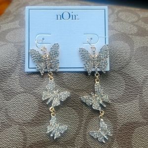 nOir Jewelry Glittering Silver Butterfly Earrings